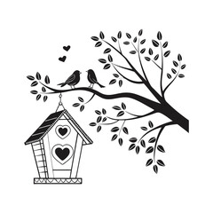 Love Nest on the Branch &ndash; A Whimsical Birdhouse Illustration