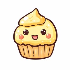 Cute pastel yellow cupcake cartoon doodle icon on a white background

