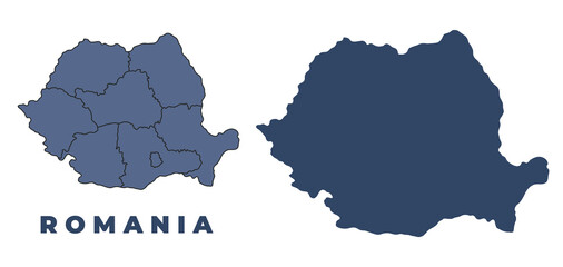 Romania flat and outline vector map set