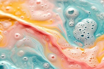 Abstract fluid art with swirling pastel colors and bubbles