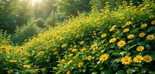 Golden Blooms: A Lush Meadow of Yellow Daisies in the Sunlight
