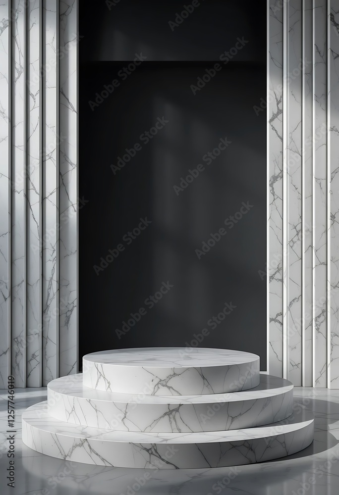 Poster elegant marble podium for product display in a modern minimalist setting