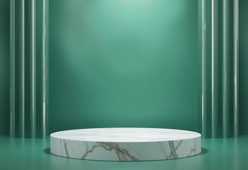 Elegant Marble Podium on Teal Background for Product Showcase Display