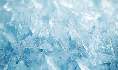 Close-up of crushed ice; cool, refreshing texture; background blurred; ideal for drinks, food