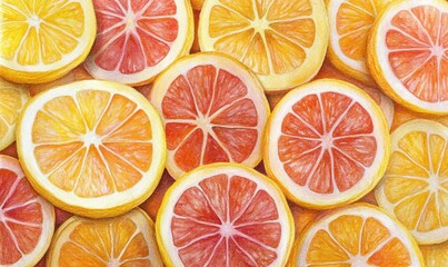 Obraz premium Colorful citrus fruit slices background, perfect for food blogs or recipes