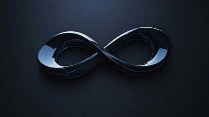 Stylish black infinity symbol representing timelessness, continuity, and elegance, set against a dark background.