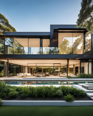 Fototapeta premium dream house, luxury villa, interior design, architecture, comfort, elegance, modern, cozy, spacious, stylish, minimalist, aesthetic, natural light, open plan, high ceilings, marble floors, wooden acce