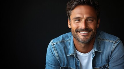 Fototapeta premium eyebrow sleeve jaw facial hair smile happiness beard facial expression tooth denim