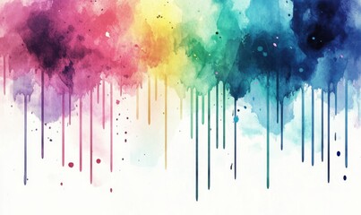 Fototapeta premium Colorful watercolor drips on white background; design element