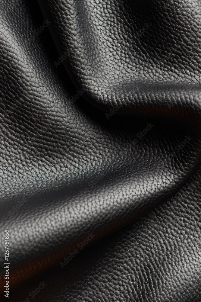 Poster a close-up view of a smooth black leather surface showcasing gentle, diffused lighting that highligh