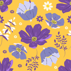 vector seamless pattern with meadow flowers