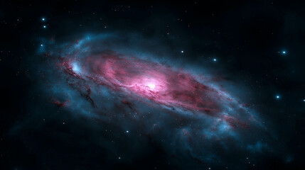 Fototapeta premium stunning cosmic scene featuring vibrant galaxy with pink and blue hues, surrounded by stars and cosmic dust