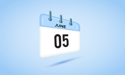 5th June daily calendar icon template. June 5 day calendar design. Single day calendar in vector illustration flat style.