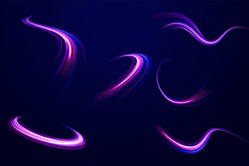 Colored shiny sparks of spiral wave. Curved bright speed line swirls. Shiny wavy path. Rotating dynamic neon circle. Magic golden swirl with highlights. Glowing swirl bokeh effect. vector png