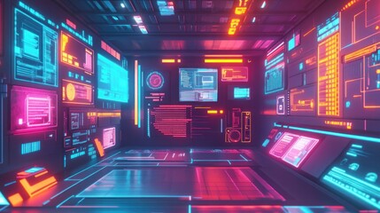 Futuristic Control Room Data streams flow across screens. Category Technology