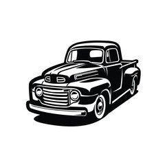 Classic Vintage Pickup Truck Monochrome Icon Vector Isolated