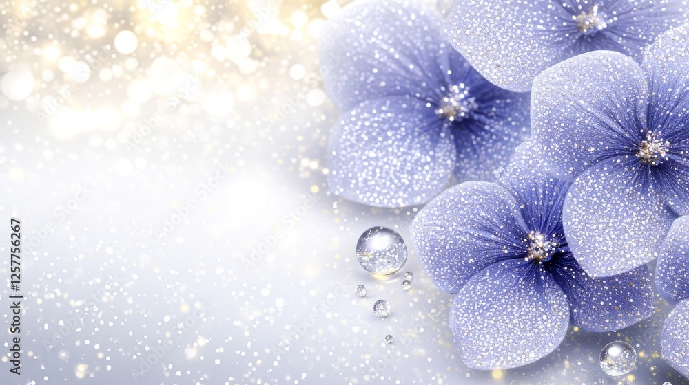 Canvas Prints A bunch of blue flowers with water droplets on them