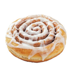 Fototapeta premium Freshly baked cinnamon roll with icing isolated on transparent white background