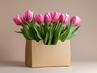 pink tulips in a box