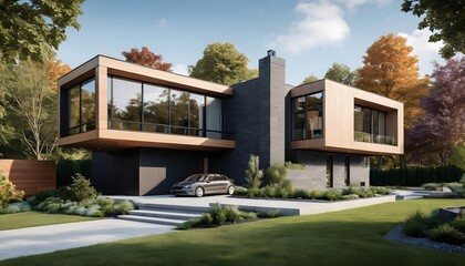 Ultra-modern 8K suburban home with a cantilevered second floor, smart features, and eco-conscious landscaping