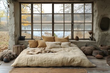 Cozy Autumn Retreat with Rustic Decor and Lake View for Tranquil Relaxation