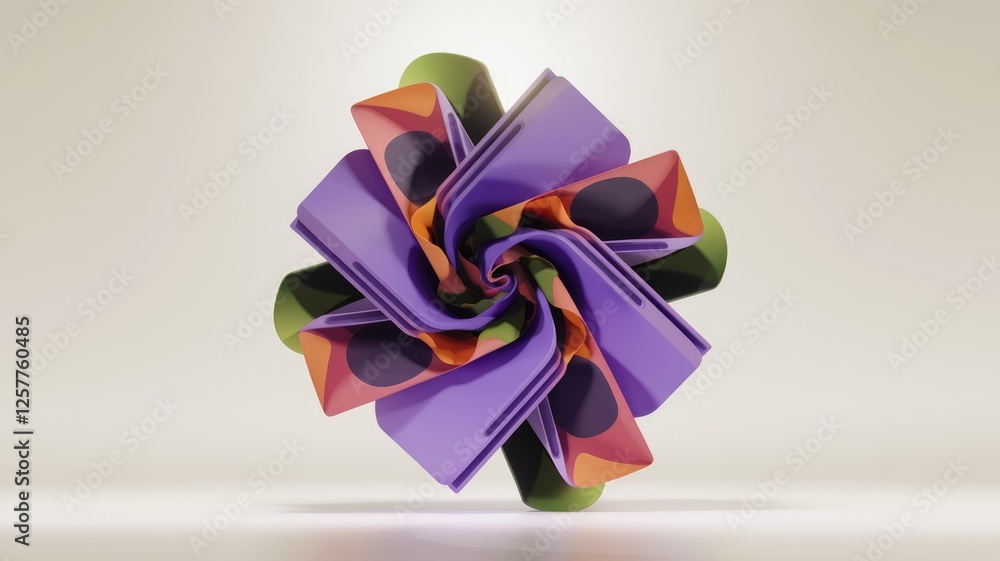 Poster Abstract 3D rendering of a colorful swirling flower-like shape with geometric patterns.