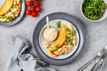 Cauliflower omelet souffle with cheese sauce for breakfast, lunch or dinner