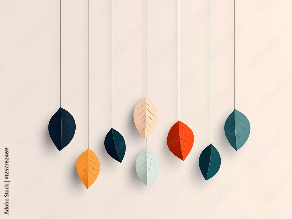 Poster minimalist geometric garland with a clean modern layout of rose flower shapes in a muted color palet