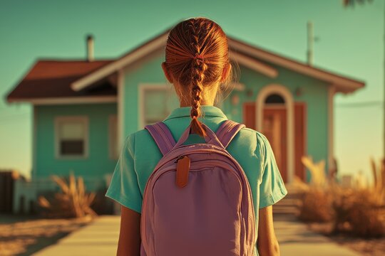 Alone in a maroon uniform, the student makes their way to classrooms after the COVID-19 outbreak