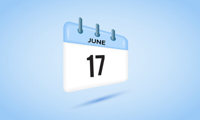 17th June daily calendar icon template. June 17 day calendar design. Single day calendar in vector illustration flat style.