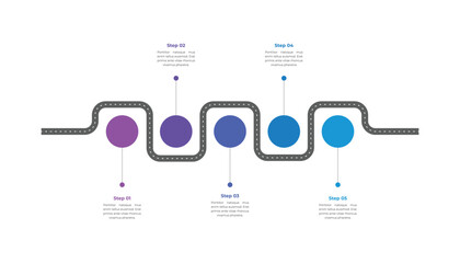 Route map infographic with 5 steps or process.