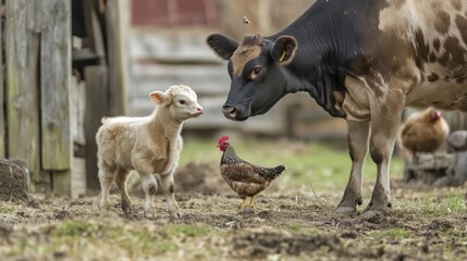 Obraz premium Farm Animals in a Peaceful Rural Scene