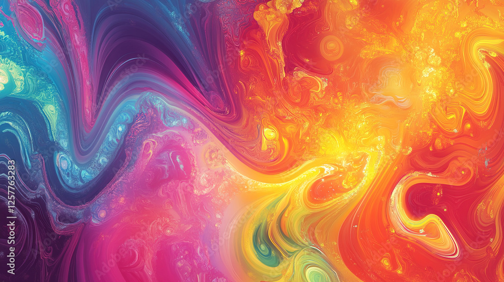 Poster vivid abstract waves of color creating a mesmerizing visual experience in a dynamic blend of hues