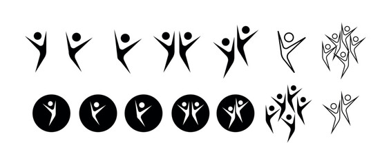Winner icon set, Winning Man symbol set, Champion, happy, joyful, man, raising hand, winning man png and vector illustration on transparent background