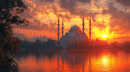 Obraz premium High Towering Mosque at the Sunset