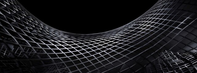 Stylish Black Background with Grids and Mesh for Design, Featuring White Space in the Center for Text. Abstract Geometric Modern Wallpaper Ideal for Banner Templates and Digital Projects.