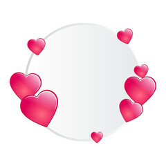 Vector illustration of pink hearts circular frame on transparent background