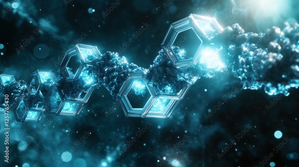 Aufkleber abstract luminous hexagons connection in cosmic fractal environment