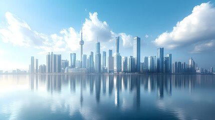 Fototapeta premium Modern urban scenery with water and sky in one