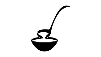kitchen ladle pouring soup into plate, black isolated silhouette