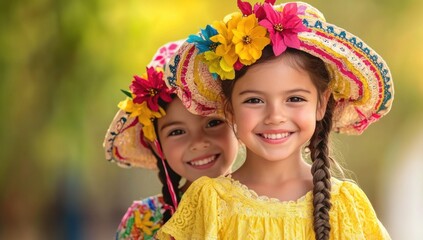 Fototapeta premium Joyful Girls in Colorful Hats