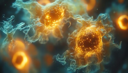 A dynamic, highmagnification view of algae cells interacting with light, showcasing their tiny but complex structures, glowing and shimmering details, 8K macro photography