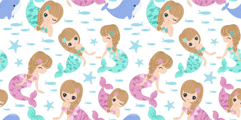 Adorable and fun ocean life seamless pattern