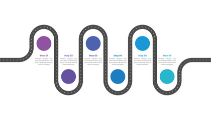 Roadmap infographic. 6 steps journey concept.