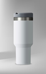 Tumbler bottle realistic mockup white color on white background for decoration