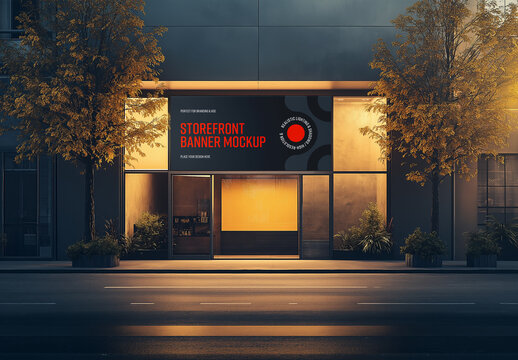 Storefront Banner Mockup &ndash; Horizontal Outdoor Signage Template for Shop Branding, Restaurant, or Retail Promotion