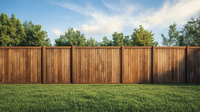 Wooden fence in green yard.