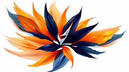 Naklejka premium A tropical bird of paradise flower with bold orange and blue petals, isolated on white. The sharp contrast and crisp details create an eye-catching image.