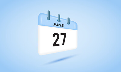 27th June daily calendar icon template. June 27 day calendar design. Single day calendar in vector illustration flat style.