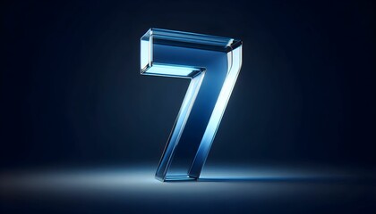  3d rendered glass blue seven number in dark isolated room background